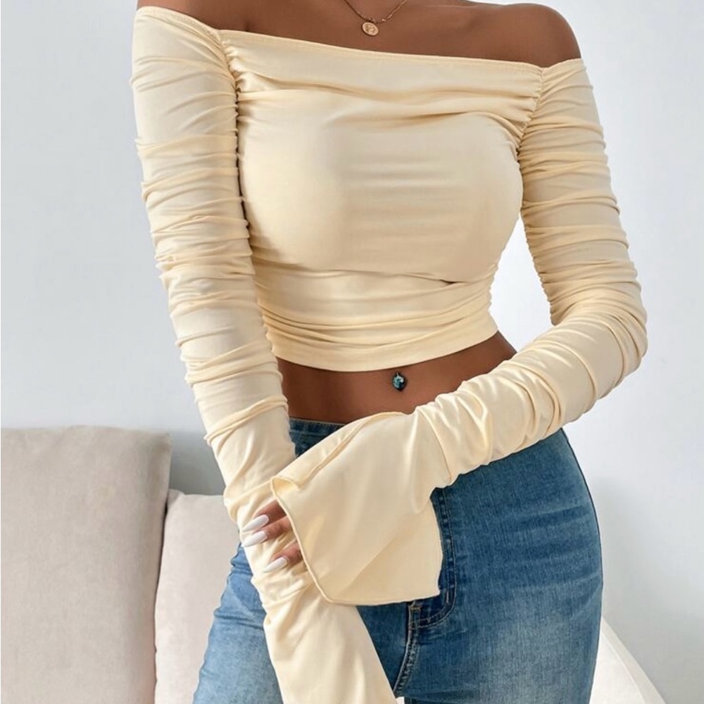 Elegant Cream Off-Shoulder Top